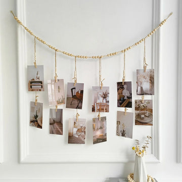 cadre mural photos bois boho rustique clips beige blanc simple geometric