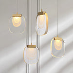 suspension lumineuse moderne transparent dorée fine élégante chaînes métalliques ampoules incluses