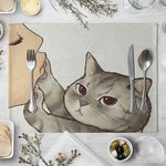 serviette table illustration chat mignon couleur beige gris rose toile lin respectueuse environnement