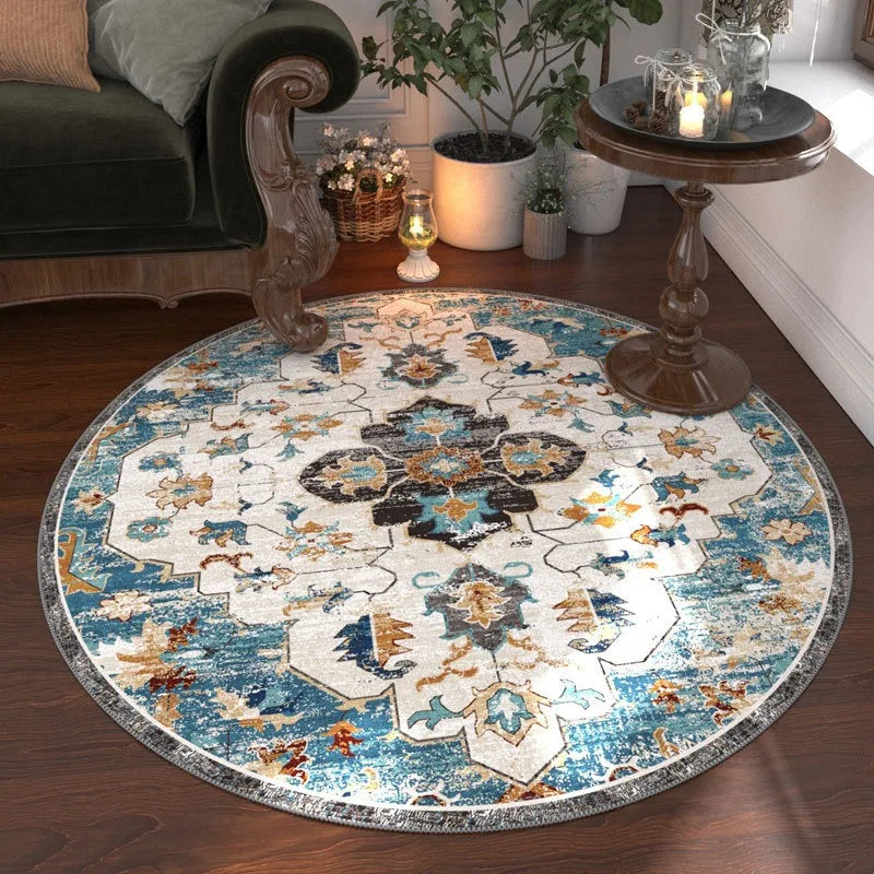 tapis rond ornements floraux multicolore moderne salon chambre extérieur lavable polyester polypropylène