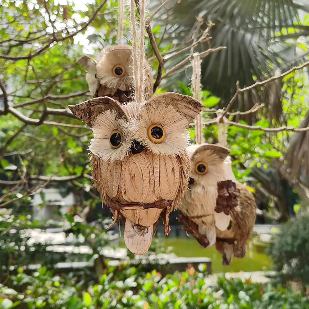 décoration suspendue oiseau plumes hibou artisanal nature beige marron vertextérieurintérieur