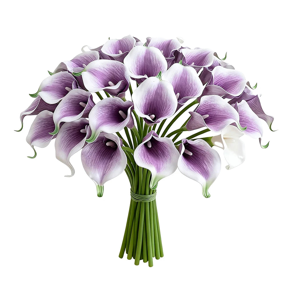 bouquets fleurs artificielles callas violettes blanches decoration mariage anniversaire intérieur