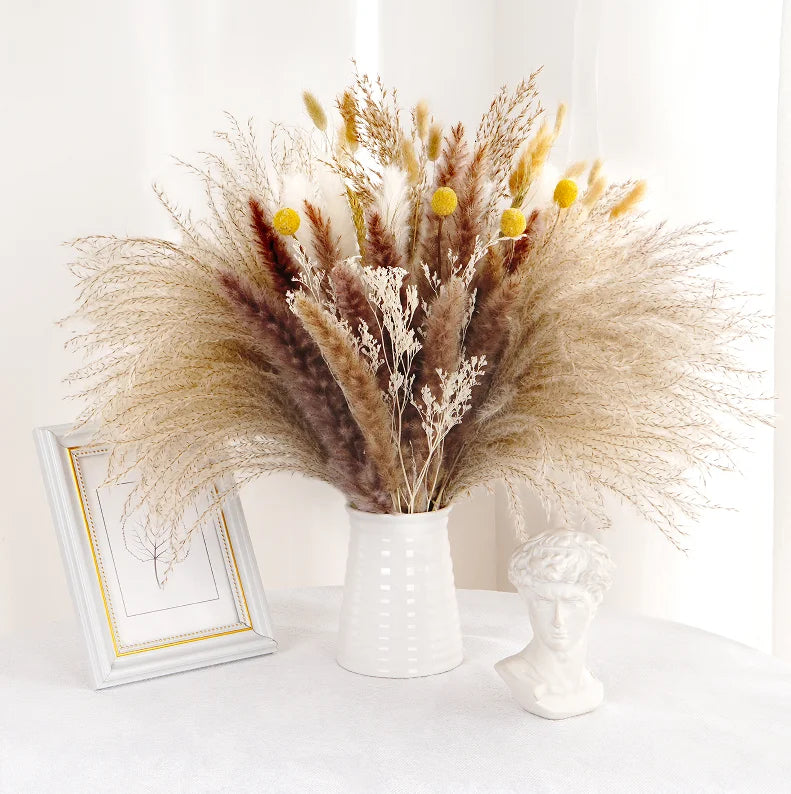 bouquet pampas séchés naturels beige marron blanc décoration boho intérieur événements festifs