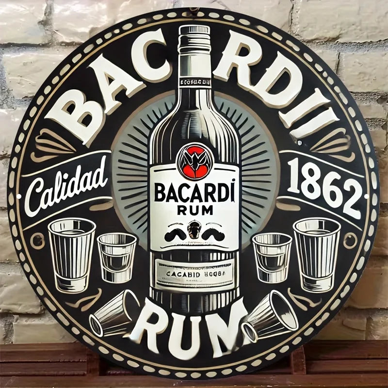 décoration murale vintage plaque publicitaire bouteille bacardi rum verres shot qualité 1862 rum noir