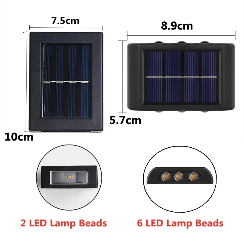 applique murale solaire moderne led noir cellules solaires bleues éclairage extérieur imperméable up down