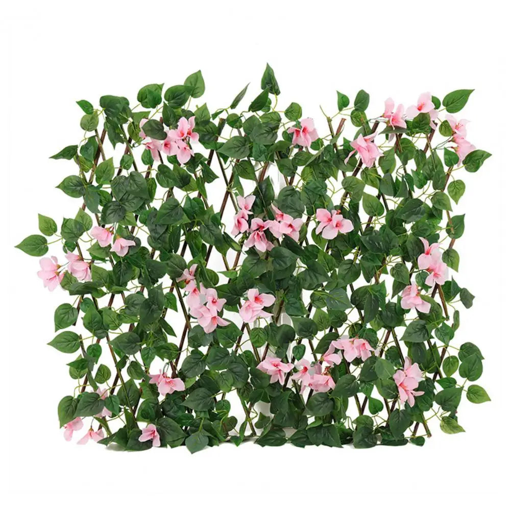 panneau décoratif végétal fleurs artificielles feuilles vertes clips extérieur jardin naturel rose blanc violet