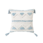 coussin decoratif bleu blanc motif geometrique moderne boho chic amovible lavable tassel adhésif coton