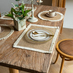 serviettes table beige blanc tissu naturel franges rustique chic noël mariage fêtes anniversaire