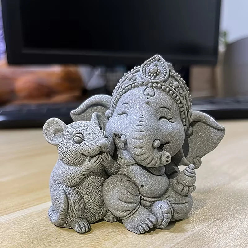 statuette artisanale figurine éléphant gris texture granulée décoration maison prière