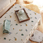 nappe coton brodée fleurs verte jaune violette rustique serviettes assorties tissage uni opaque salon