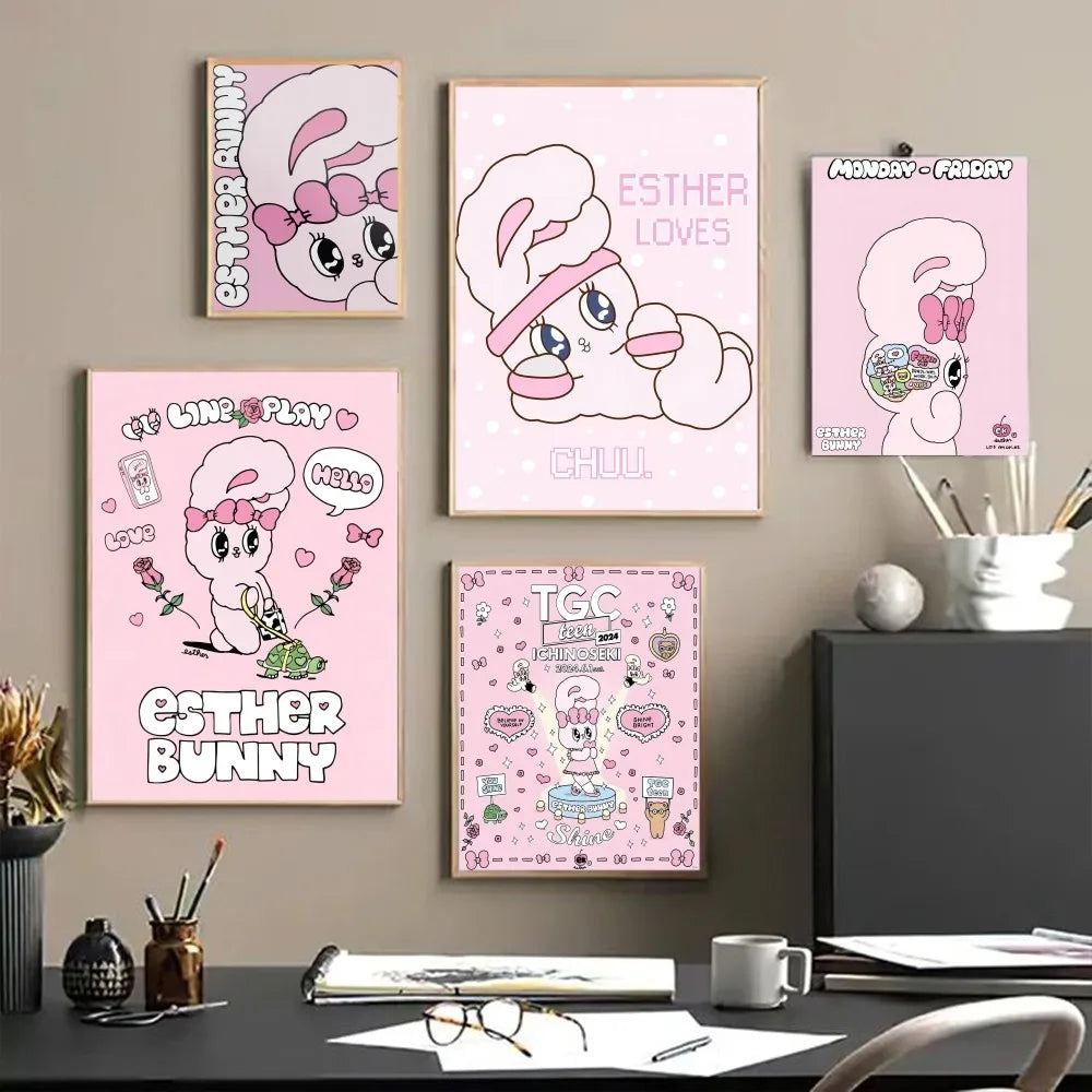 Poster rétro lapin Esther adhésif pour mur