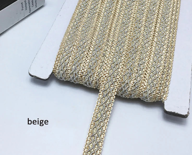 ruban dentelle marron violet or gris beige texture tissée moderne 14mm polyester