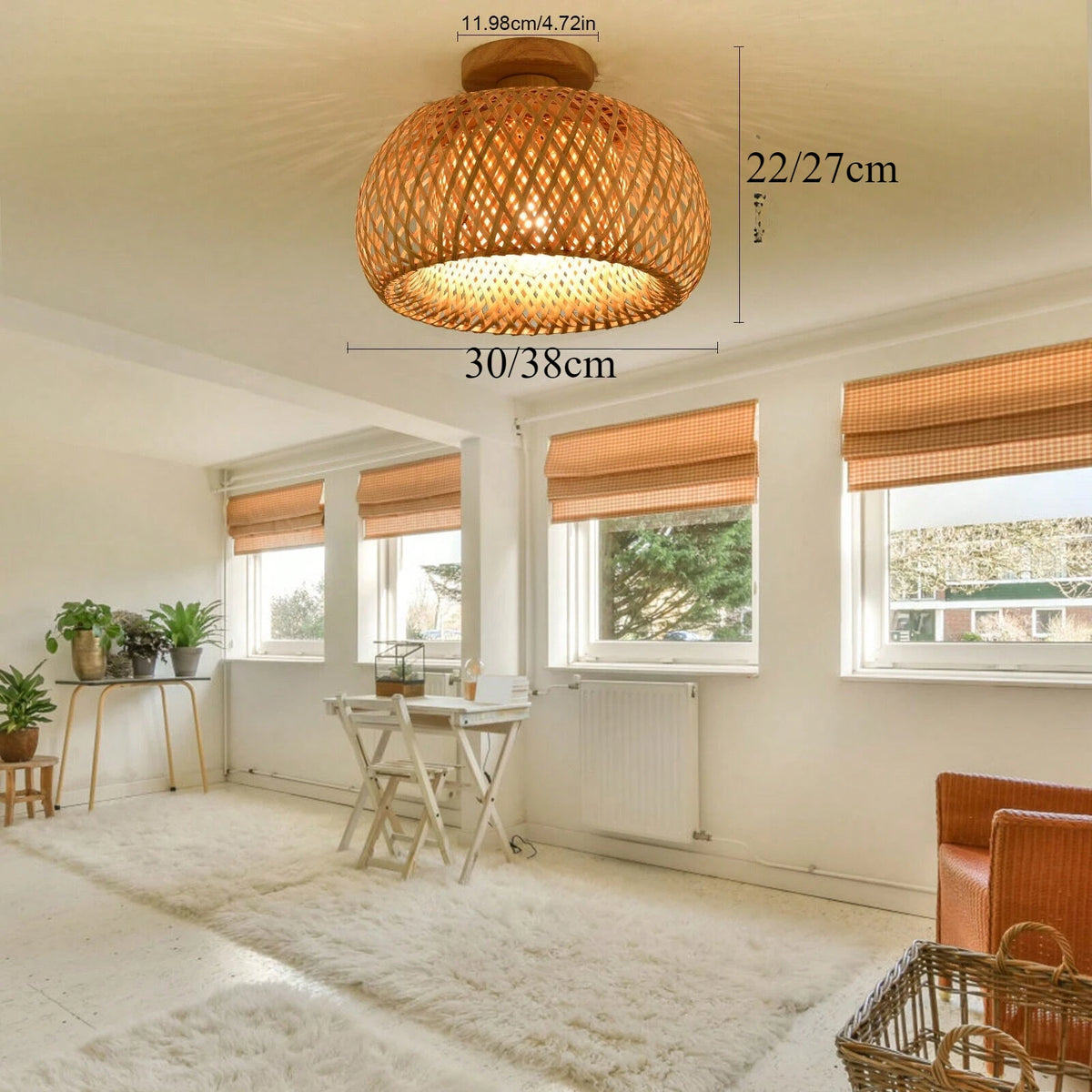 lampe suspendue tissage bambou naturelle moderne rustique 30cm 38cm lumière chaude blanc