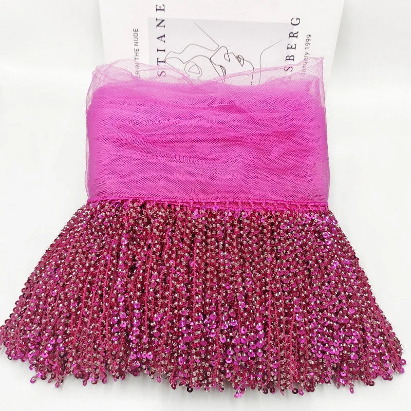 jupe déguisement sequins dorés ruban fixation largeur 16cm polyester violet rouge jaune rose vert