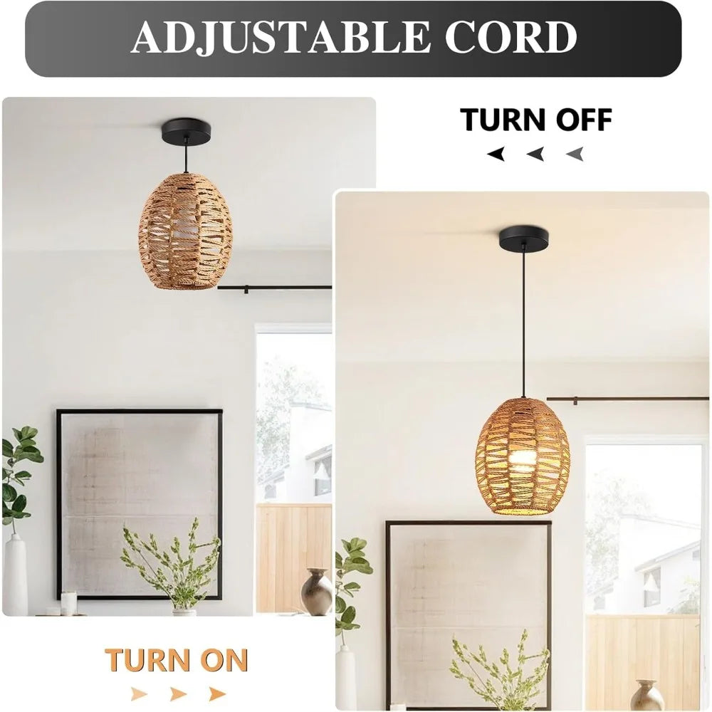 Suspension tissée moderne bambou marron clair câble ajustable salon chambre