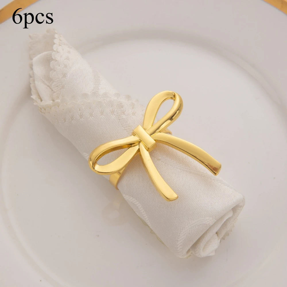 porte serviettes forme noeud papillon or argent rose doré texturé élégants festifs set six