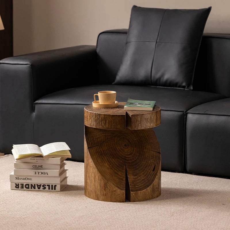 table d'appoint rustique moderne table bois grain naturel tasse livre plateau