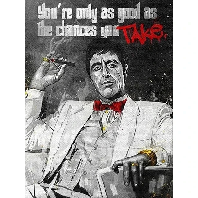 toile d'art portrait argent vert noir texte motivation contemporain réaliste billets banque