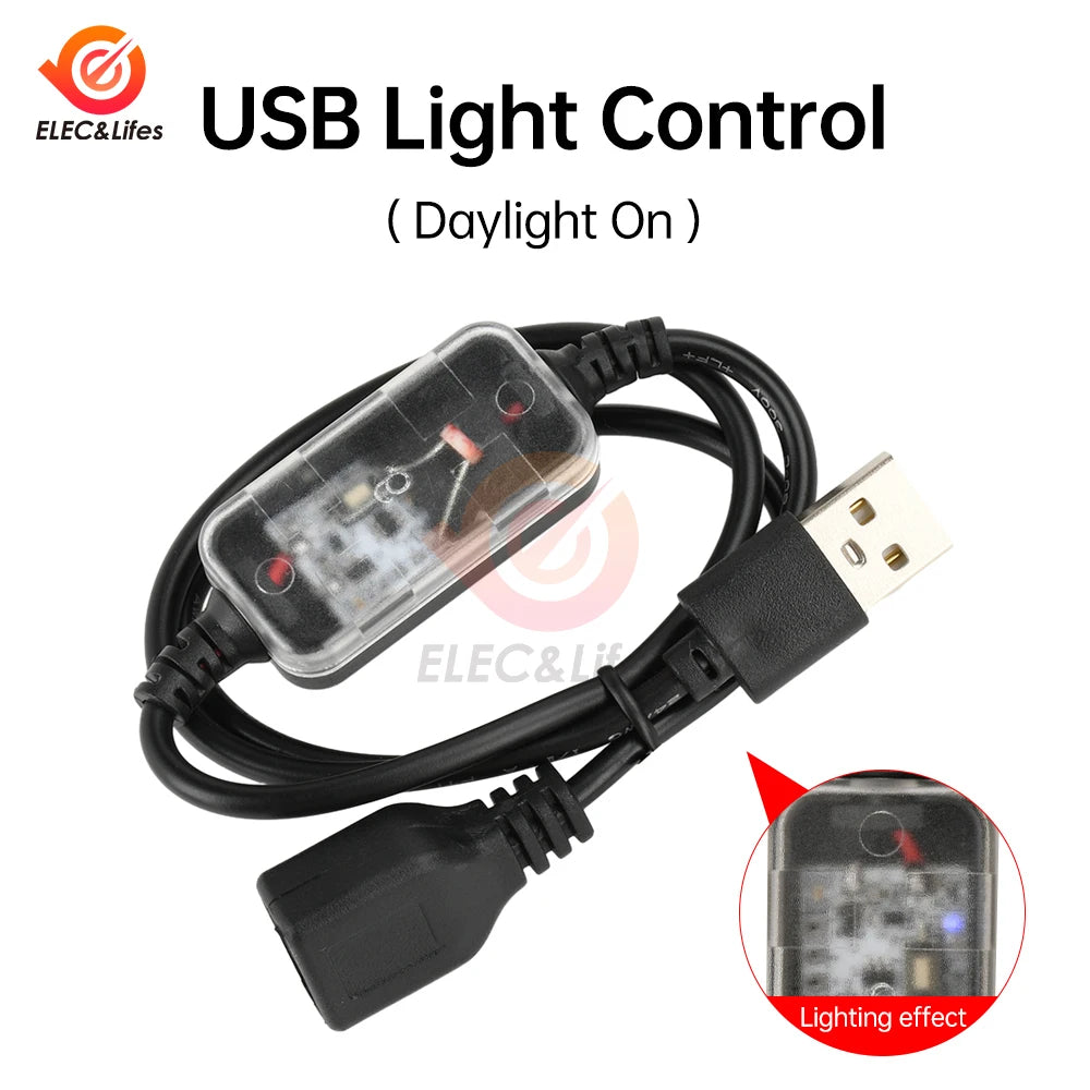 interrupteur capteur lumière noir transparent auto alimenté usb électronique utilitaire photorésistance câble