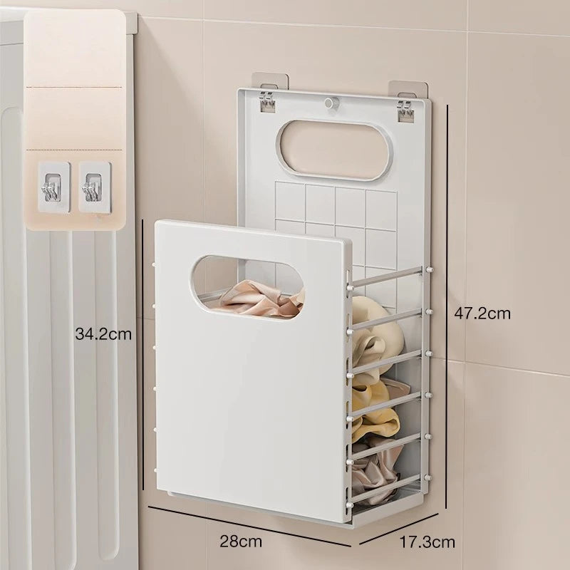 panier rangement pliable blanc moderne vêtements linge salle bain fixations crochets minimaliste