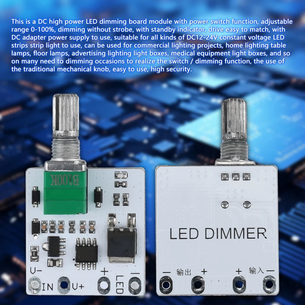 module variateur led réglage luminosité potentiomètre rotatif bouton poussoir industriel électronique fixations connecteurs vis