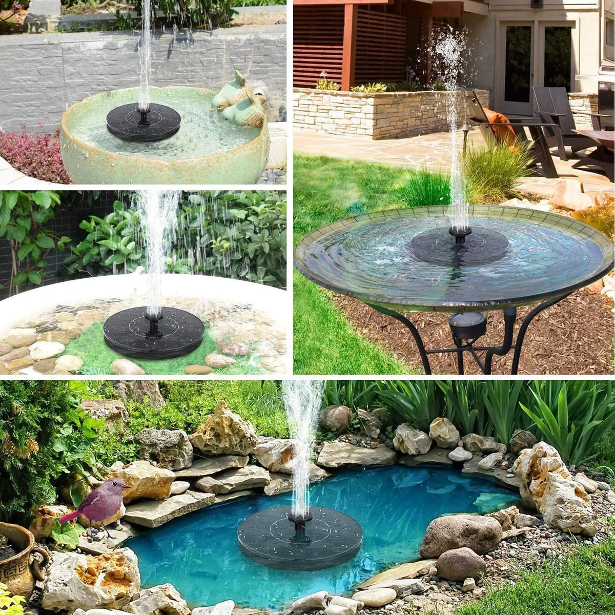 fontaine solaire extérieure bus eau jardin moderne noir opacité flotteur panneau solaire diffuseurs lumièreextérieur