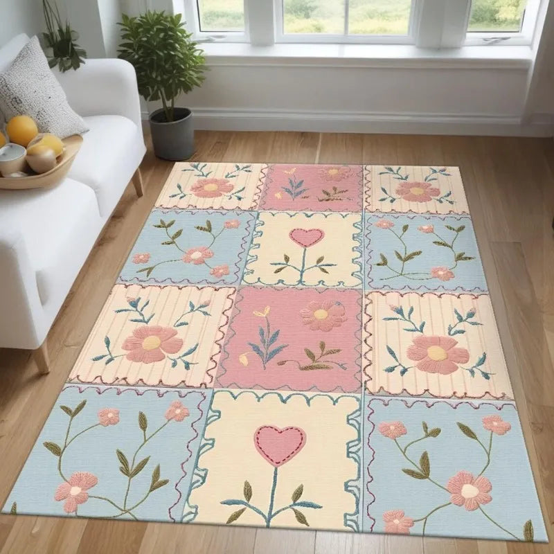 tapis moderne patchwork floral multicolore antidérapant intérieur extérieur chambre salon