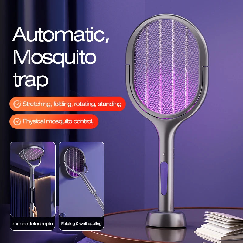 raquette anti moustiques lampe anti insectes rechargeable extensible moderne violet argenté led