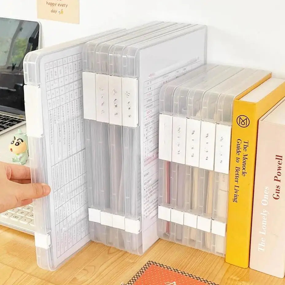 organisateur documents transparent classeur onglets minimaliste calculatrice stylos feuilles papier(calendar) petits grands plastique