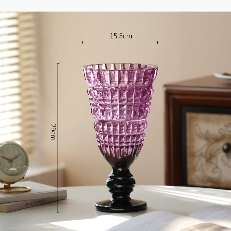 vase transparent classique gravé strié base solide décoration maison fleurs hydroponique