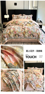 ensemble literie floral moderne 100 coton égyptien rose clair beige gris vert full king