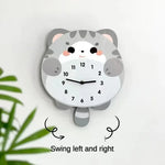 horloge murale balancière chaton mignon cartoon salon chambre quartz orange blanc gris