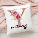taie d'oreiller motif floral rose lettres initiales respectueux environnement moderne blanc