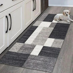 tapis moderne gris noir bleu marine antidérapant polyester lavable salon entrée chambre