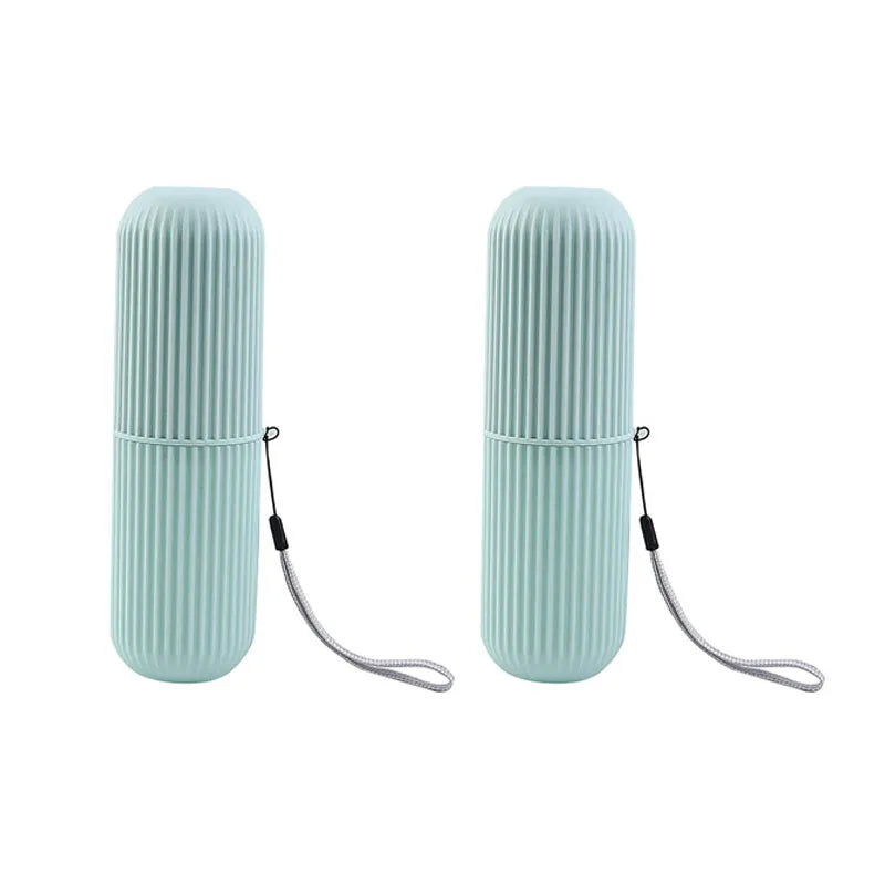 boîte brosse dents gris rose blanc rayures verticales moderne minimaliste respectueux environnement cordelette voyage