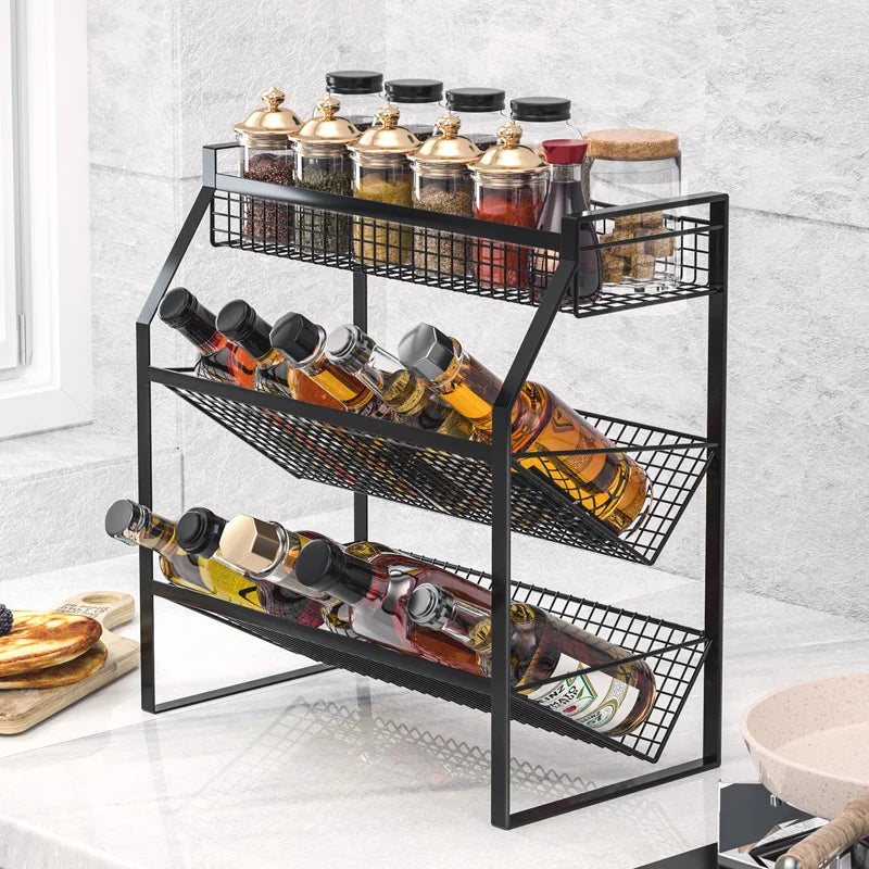 étagère métal noire moderne grille épices bouteilles flacons pots couteaux cuisine multifonctionnelle