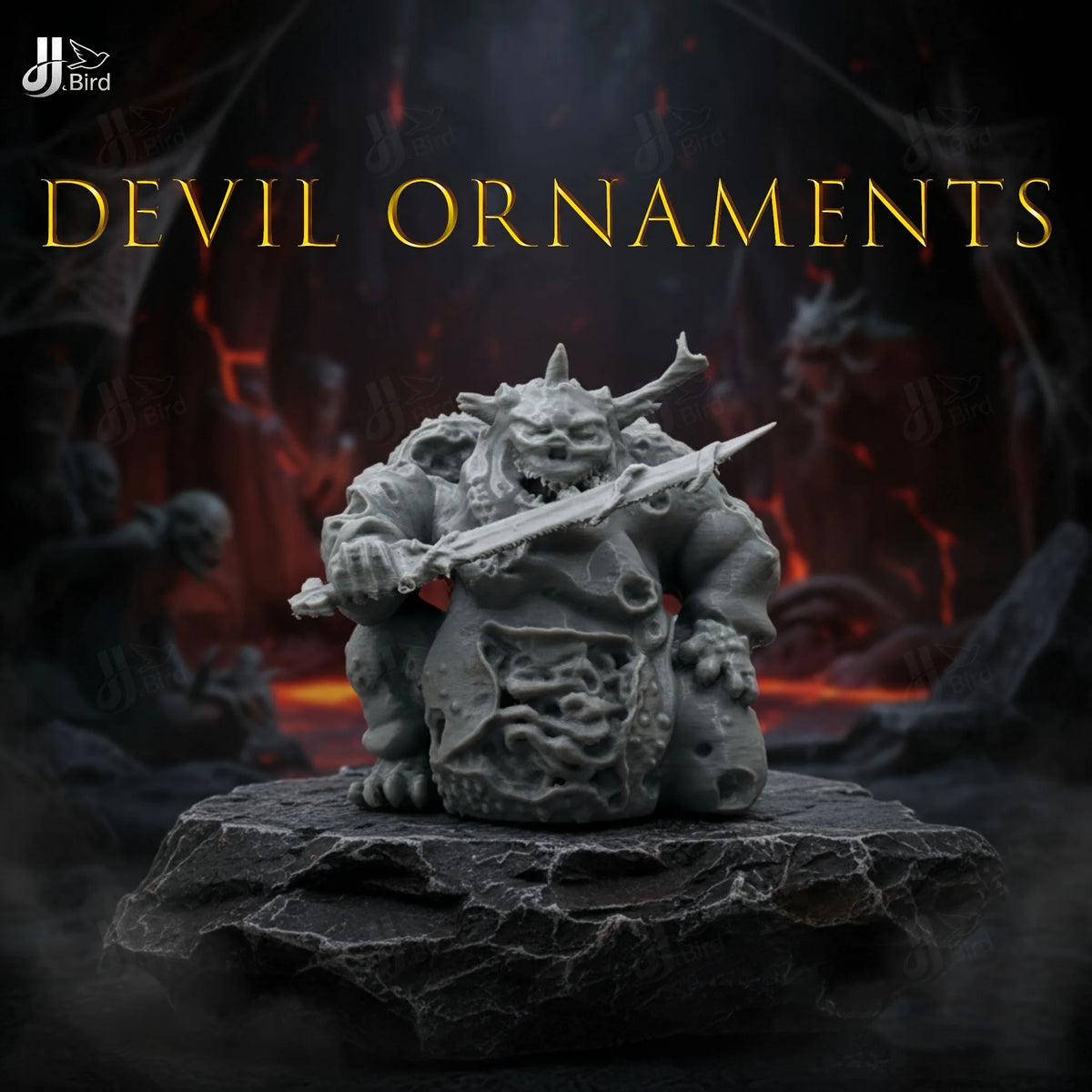 ornement démoniaque figurine épée gris clair détails complexes gothique décoration intérieur fantaisie sombre