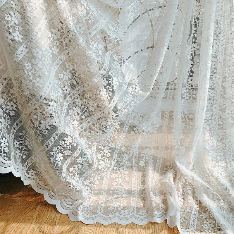 rideau blanc dentelle broderie florale transparent anneaux fenêtre salon chambre classique