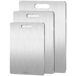 planche découper acier inoxydable rectangle moderne poignée intégrée taille medium large extra large respectueux