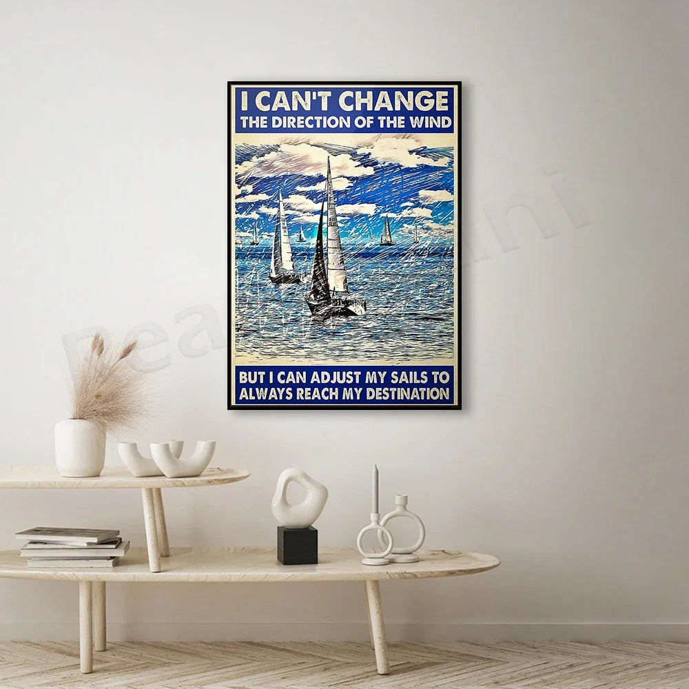 toile d'art vintage marin voiliers nuages océan blanc bleu gris noir