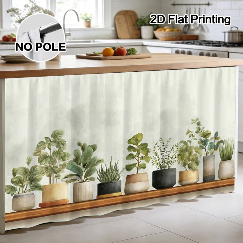 rideau moderne plante verte pots différents cuisine opacité clips fixations polyester machine wash