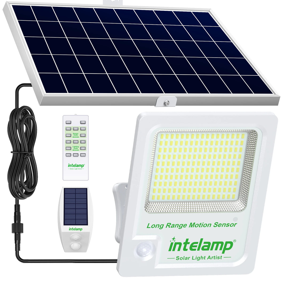 projecteur solaire extérieur led blanc noir panneau solaire clips batterie 12000mAh moderne fonctionnel télécommande
