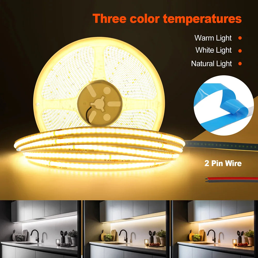 ruban led blanc jaune bleu 240leds adhésif ligne continue 3000 6500k 220v 50000h