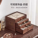 coffret bijoux bois marron tiroirs poignées dorées rangement moderne minimaliste