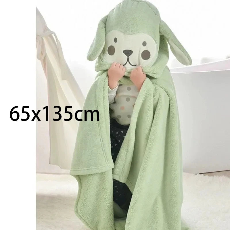 serviette bain enfant brodée dessin animé microfibre rose clair douce confortable