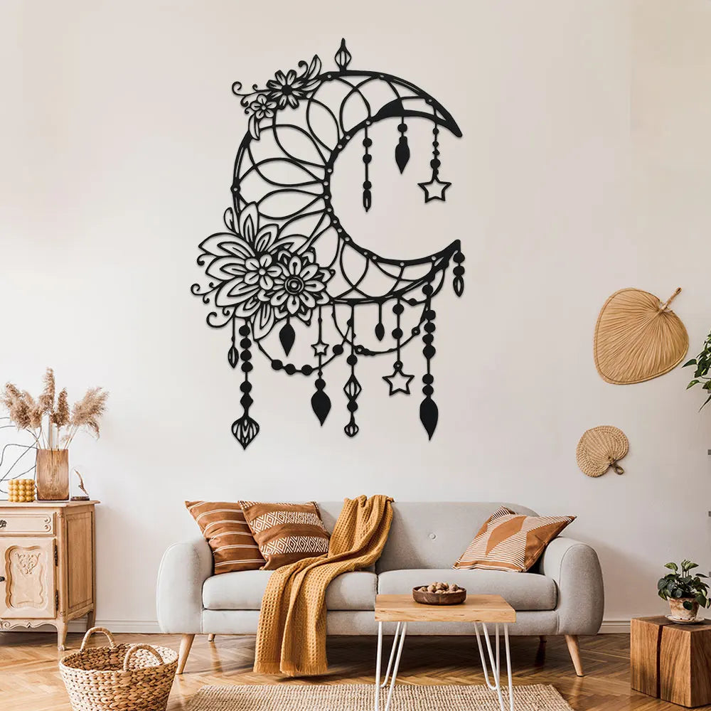 décoration murale boho chic motif floral géométrique noir ornement suspendu moderne