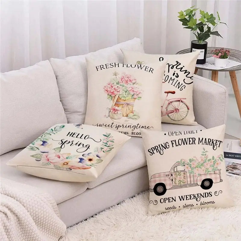 taies d'oreiller 18x18 fleurs vintage beige clair motif floral coussins deco printemps farmhouse throw