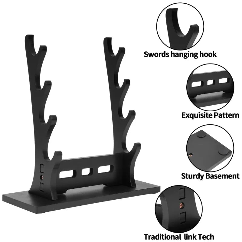 support épées bois moderne minimaliste noir brun clair katana sabres rack display salon