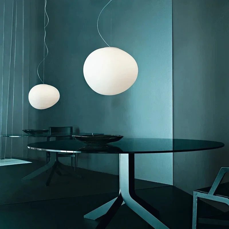 lampe suspendue moderne blanc verre opaque pendentif salon chambre restaurant cuisine bar