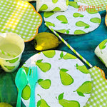serviettes papier festives carreaux fruits pommes poires anniversaire mariage printemps orange rose